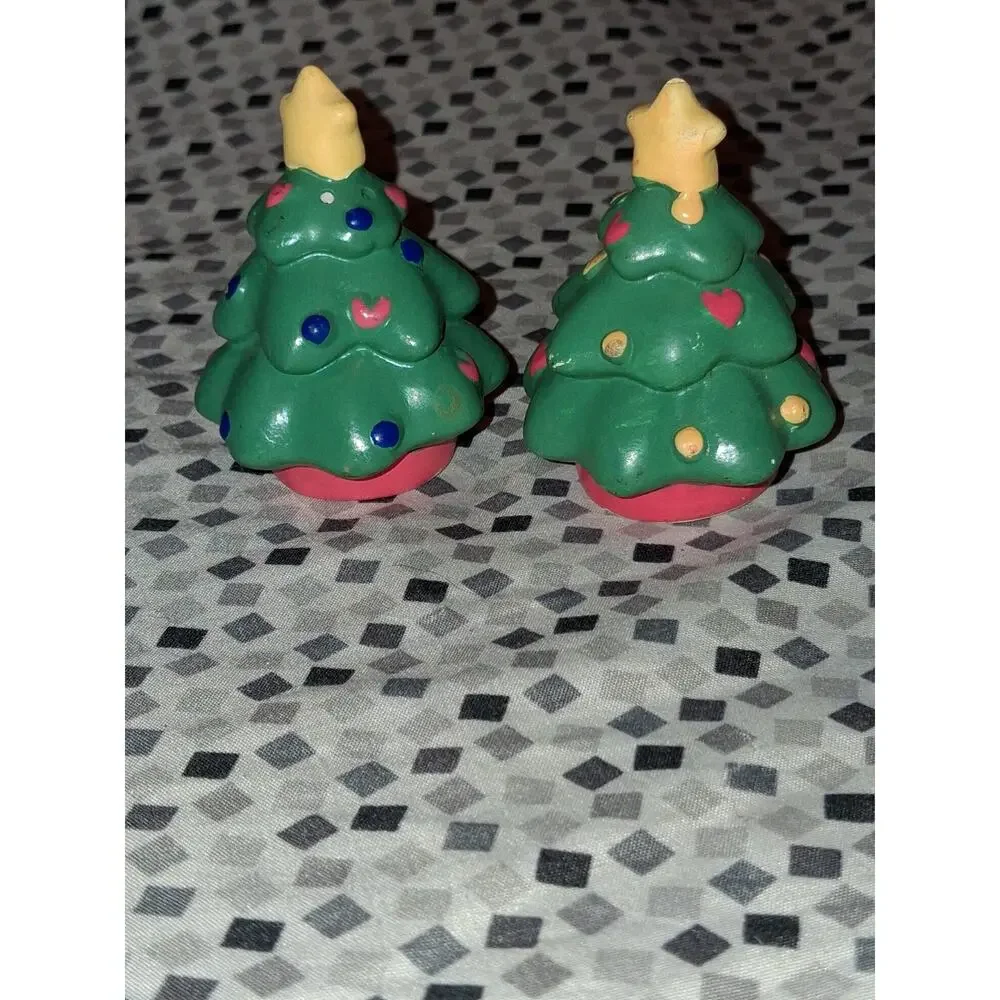 Vintage Ceramic Hand Painted Salt & Pepper Shaker Set Christmas Tree Shaped